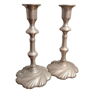 Two Pewter 9“ Taper Candle Stick Holders Wilton Columbia USA Silver Gray Metal